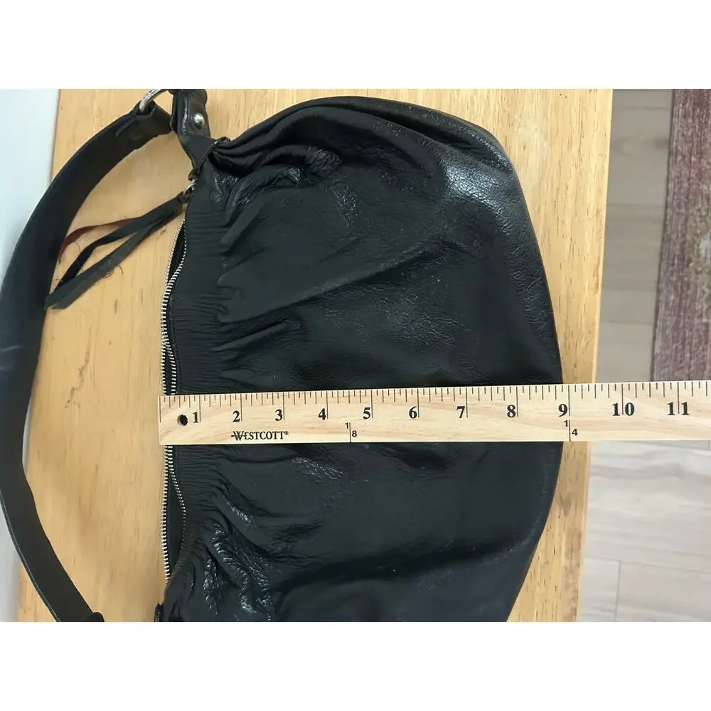 Francesco Biasia Black Leather Shoulder Bag – Made in Italy Ruched Slouchy Hobo